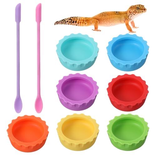 Crested Gecko Food Dish 9pcs 1.26inch Geckos Feeding Cups and Spoons Set | Silicone, Colorful, Food and Water Bowl, Gecko Tank Accessories, for Crested Geckos, Hermit Crab, tortoise, Tarantula, Lizard