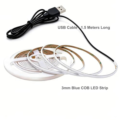 Ultra-Narrow 3mm USB COB LED Strip Self-Adhesive Cabinet Desk Bedroom Light (Blue, 3ft) - color: Blue, size: 3ft