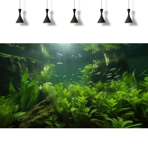 2 Packs Underwater Aquarium Background Lush Green Aquatic Plants Fish Tank Background Undersea Stone with Moss Tropical Reptile Tank Backgrounds Under The Sea World Aquarium Backgrounds 24x12in - color: Dark Green, size: 24(W)x12(H)in