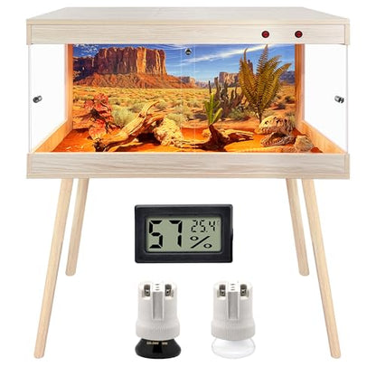 ROYXEN Reptile Tank 34 Gallon, Bearded Dragon Tank with Leg Stand, Tempered Glass Reptile Enclosure, Lizard Tank for Chameleon, Lizard Habitat (Oak, 32 Length Inch) - color: Oak, size: 32"x16"x15.5"
