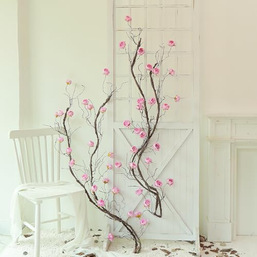 118" Fake Bendable Fall Tree Vines Hanging Peony Flower Garland | Flexible Artificial Floral realistic Twine Wood Branches Twig Reptile Climbing Faux Plant Wedding Arch Wall indoor Decoration