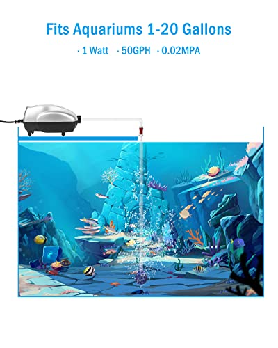 AquaMiracle Aquarium Air Pump Fish Tank Bubbler Aerator, All-in-One Fish Tank Air Pump Kit, Quiet Aquarium Bubbler - style: For 1-20 Gallon Aquariums