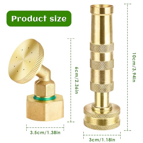 Brass Hose Nozzle & 8-Hole Garden Hose Mister Nozzle Set, Heavy Duty, Adjustable Spray & High-Pressure Jet