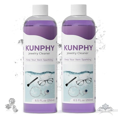 Upgraded KUNPHY Jewelry Cleaner, Professional Jewelry Cleaner Solution | 8.5 Oz * 2 Packs, Multi-Purpose for Silver, Gold, Diamonds, Eyeglasses and All Ultrasonic Cleaners - color: Purple+Purple