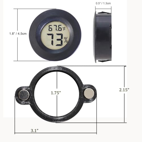 2 Pcs Magnetic Reptile Thermometer and Humidity Gauge Temperature and Humidity Monitor for Jumping Spider and Reptile Tank Mini Digital Hygrometer(Round) - color: Round