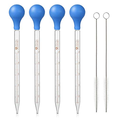 4Pcs Glass Graduated Dropper Pipette for Liquid Essential Oil, 10ml Lab Dropper Pipettes Transfer with Rubber Cap and 2Pcs Cleaning Brush - size: 4 pcs