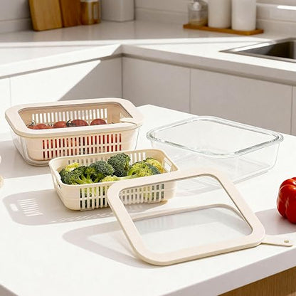 Glass Food Storage Containers with Glass Lids, Microwave Safe Food Container Set, Aitight Meal Prep Container Set, BPA Free Colander, LeakProof, 2 Pack - color: ‎Ivory White -2p