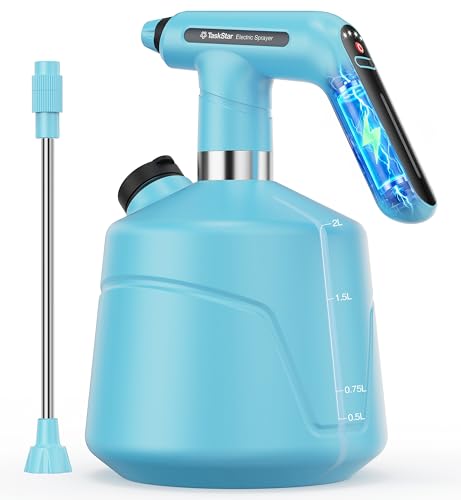 TaskStar Electric Spray Bottle 2L/0.5 Gallon, Battery Powered Garden Sprayer Up to 7.5 Hours Long Battery Life with Fast Charging, Automatic Mister Spray Bottle for Plant with Independent Water Inlet - color: Blue