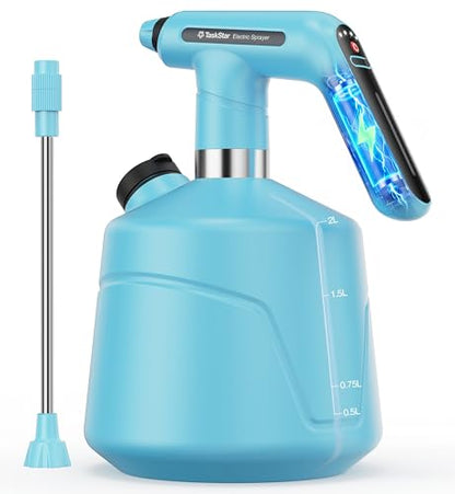 TaskStar Electric Spray Bottle 2L/0.5 Gallon, Battery Powered Garden Sprayer Up to 7.5 Hours Long Battery Life with Fast Charging, Automatic Mister Spray Bottle for Plant with Independent Water Inlet - color: Blue