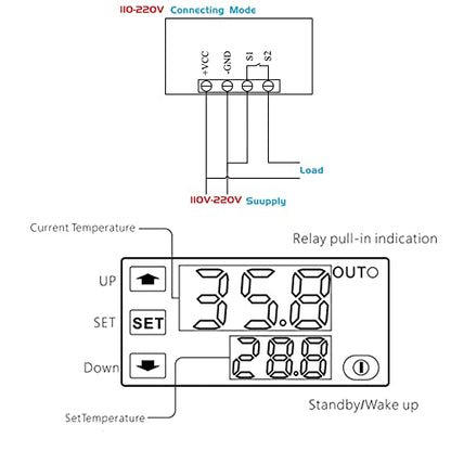 W3230 Digital LED Temperature Controller Module Digital Thermostat Switch with Waterproof Probe Programmable Heating Cooling Electronic Thermostat Range from -50℃ to 120℃ (110V 10A ) (2 Pieces) - style: AC 110V