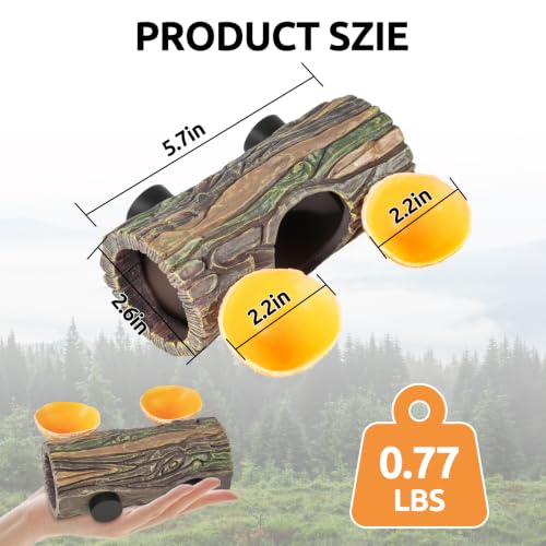 REPTI ZOO Magnetic Reptile Hide Cave, Tree Stump with Dual Feeding Bowls, Gecko Hide with Strong Magnetic Climbing Toy, Reptile Tank Accessories for Crested Gecko, Leopard Gecko, Lizard