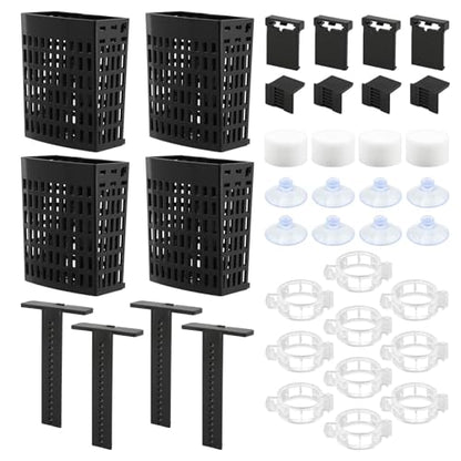 4 Pcs Aquarium Plant Holder, Adjustable Fish Tank Plant Holder with Hooks and Suction Cup, Fits Tank Edges up to 2.36 in, Accessory for Aquarium & Aquaponic Plant Cultivation Decor (Black)
