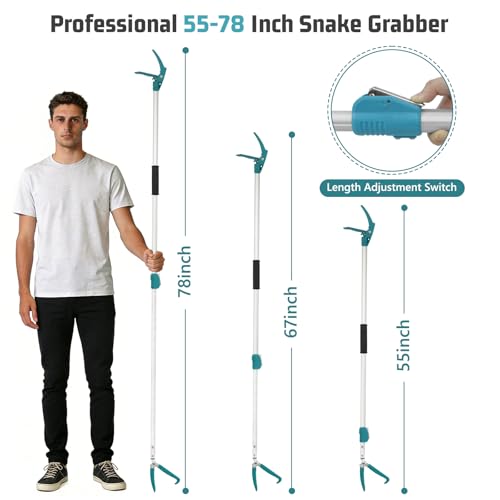ASTRAEA 78" Snake Tongs Grabber, Extendable Extra Long Rattle Reptile Catcher Wide Jaw Handling Tool with Lock, Telescopic Snake Hook