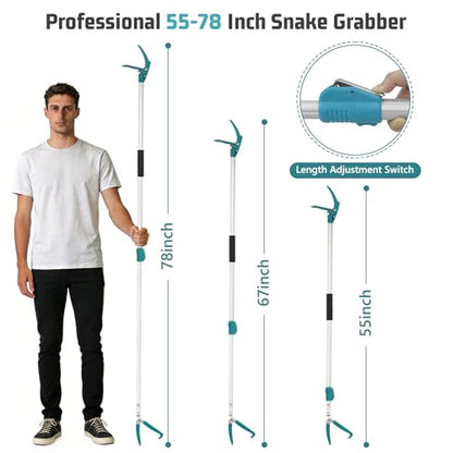 ASTRAEA 78" Snake Tongs Grabber, Extendable Extra Long Rattle Reptile Catcher Wide Jaw Handling Tool with Lock, Telescopic Snake Hook
