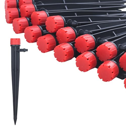 50pcs Adjustable Drip Irrigation Emitters: Garden Drippers for 1/4" Tubing | 360 Degree Water Flow, 5-Inch Arrow Stake, for Garden/Lawn/Planter Beds, Compatible with 4-7mm Tubing, Diy Watering System - size: 50pcs Drip Emitters for 1/4" Tubing