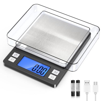 BOMATA 0.01g/1kg Upgraded Small Digital Scale, USB Rechargeable, with Larger Display and Hold,Tare Function, 9 Units, High Precision Digital Scale Grams and oz for Small Item, Kitchen…Grey | USB Rechargeable, Larger Display, Hold Function, High Precision,