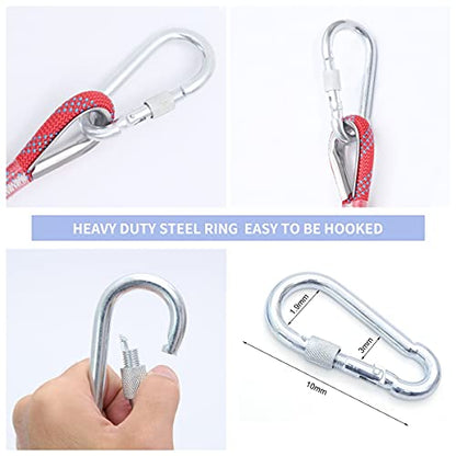 10mm/12mm (32FT/64FT) Climbing Rope, Outdoor Static Rock Climbing Rope, Tree Climbing Rappelling Rope, Escape Nylon Rope, Ice Climbing Equipment Fire Rescue Parachute Rope with 2 Steel Hooks - color: Red, size: 10mm/32ft