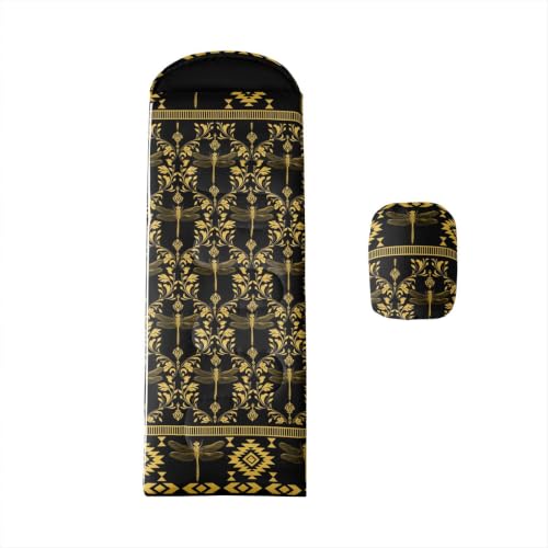 Erosebridal Hawk Moth Camping Sleeping Bags Teens Spooky Aztec Backpacking Camping Blanket Full Body Travel Wrap Sleep Bag - color: Gold Rustic Dragonfly