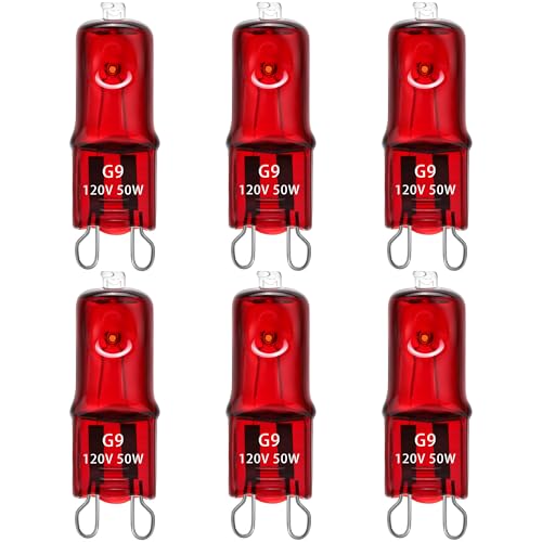 6 Pack G9 Infrared Heat Lamp Bulbs - Dimmable Night Red UVA Reptile Heat Lamp, 2 Pin Base Mini Reptile Light Bulb Replacement (50 Watt)