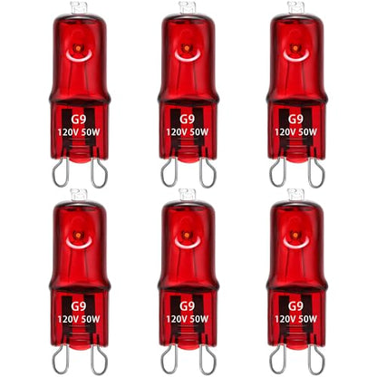 6 Pack G9 Infrared Heat Lamp Bulbs - Dimmable Night Red UVA Reptile Heat Lamp, 2 Pin Base Mini Reptile Light Bulb Replacement (50 Watt)