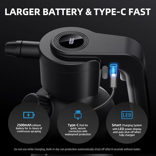 Spider Farmer 70oz Battery Powered Sprayer, 0.5 Gal Electric Spray Bottle | Type-C Rechargeable, 2500mAh Battery Automatic Plant Mister with Adjustable Nozzle & Measuring Cup for Continuous Misting
