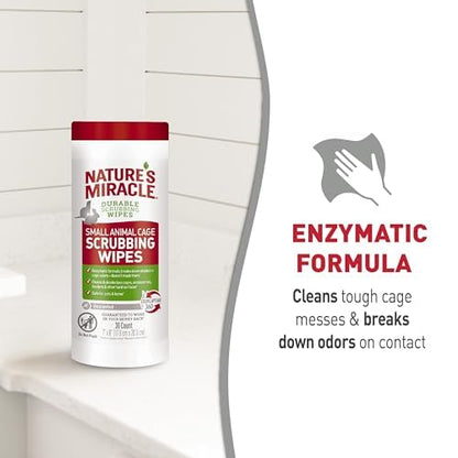 Nature's Miracle Small Animal Cage Scrubbing Wipes, 30 Count | Bio-Enzymatic Formula Helps Break Down Tough Stains & Odors, Cleans & Deodorizes Cages & Accessories, Safe For Pets and Home* - size: 24 Count (Pack of 1)