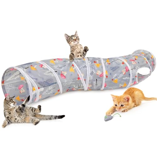 Glittme S-Shape Cat Tunnel, Foldable Cat Tunnels for Indoor Cats | Interactive Bunny Tunnel And Cat Tubes With Crinkle Sounds. Ideal For Kittens, Ferrets And Small Pets To Hide, Play Or Rest - color: Grey Forest
