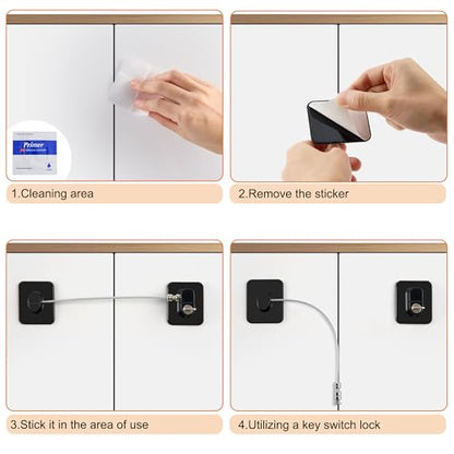 Refrigerator Lock, 6 Pack Fridge Locks with Thickened Wire Rope, Baby Proof Cabinet Locks with Keys, Safety Pantry Lock