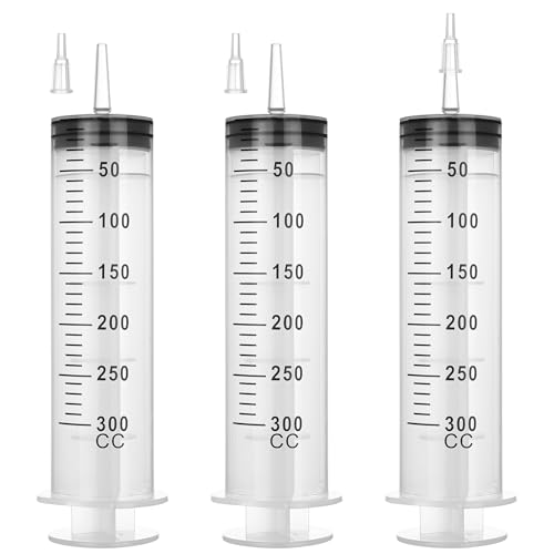 300mL Plastic Syringe for Liquid - 3 Pack Large Syringes with Adapter | Individually Wrapped for Scientific Labs, Feeding, Oil Filling - style: 300mL