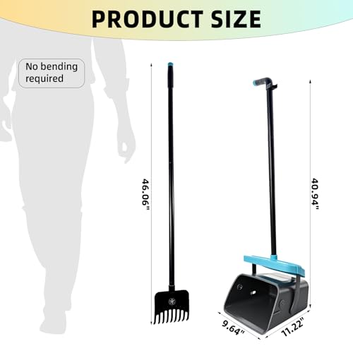 46" Pooper Scooper Swivel Bin & Rake for Large Small Dogs with Bag Attachment, Long Handle Poop Scooper with Lid for Yard (Blue) - color: Blue