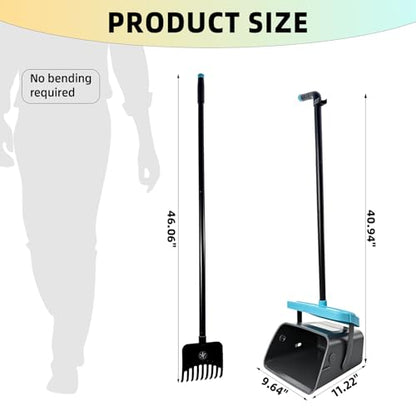 46" Pooper Scooper Swivel Bin & Rake for Large Small Dogs with Bag Attachment, Long Handle Poop Scooper with Lid for Yard (Blue) - color: Blue