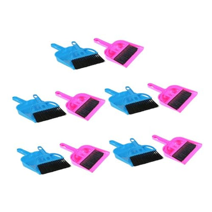 10pcs Mini Pet Broom and Dustpan Set for Small Animal Cage Cleaning, Reptile and Chinchilla Waste Cleaning Tool, Bright Pink and Blue for Hamster, Hedgehog, Rabbit Maintenance