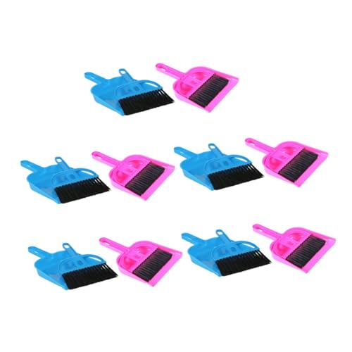 10pcs Mini Pet Broom and Dustpan Set for Small Animal Cage Cleaning, Reptile and Chinchilla Waste Cleaning Tool, Bright Pink and Blue for Hamster, Hedgehog, Rabbit Maintenance