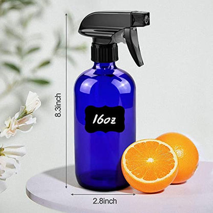 Worldgsb Glass Spray Bottles, 16oz Blue Glass Spray Bottles with Labels & Adjustable Nozzle, Reusable Containers for Cleaning, BBQ, Food, Plants, Alcohol, Essential Oils(1 Pack) - color: Blue, style: 1 Pack