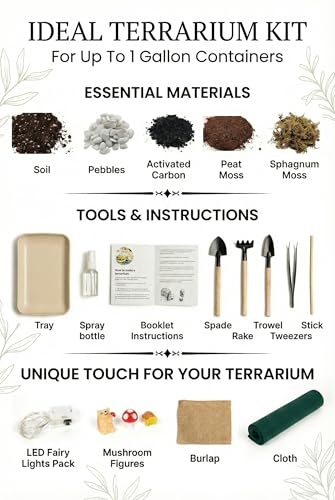 DIY Terrarium Kit with 13 Items Soil Pebbles Sphagnum Moss Activated Carbon Burlap Peat Moss Terrarium Tools Indoor Garden Make Your Own Terrarium - style: Terrarium Kit