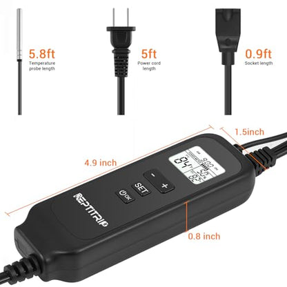 Reptile Dimming Thermostat, Adjustable Day and Night Temperature, Thermostat for Reptile Heat Lamp Heat Pad, PID Temperature Controller, Memory Function, ℉/℃ (Model: PT02A) - color: Day/Night Temp Set