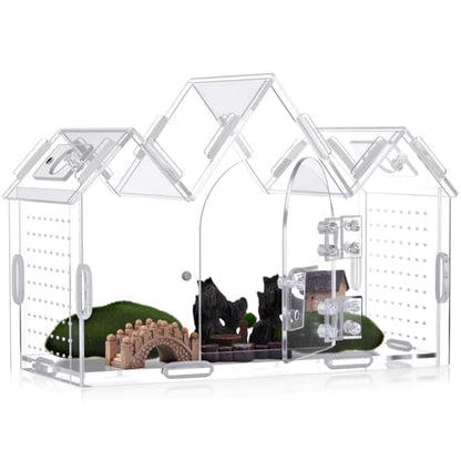 Weysat Jumping Spider Enclosure 9.5" x 3.9" x 6.7" Acrylic Tarantula Enclosure Castle Style Insect Terrarium with Magnetic Door Transparent Terrarium for Reptiles, Amphibians and Spiders - size: 9.5" X 3.9" X 6.7"