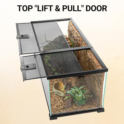 20 Gallon Reptile Tank, 30" x 12"x 12" Glass Terrarium Top Feeding & Dual Sliding Door Screen Ventilation with Easy Clean PVC Tray for Reptile Snake Hamster Small Animals
