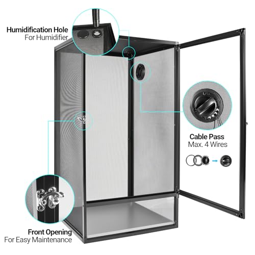 REPTI ZOO 16" x 16" x 30" Reptile Tank, Deluxe Foldable Screen Cage, 34 Gallon Vertical Terrarium with Fogger & Cable Pass, Tall Enclosure for Chameleon, Tree Frog, Crested Gecko, Arboreal Reptiles - size: 16" X 16" X 30"