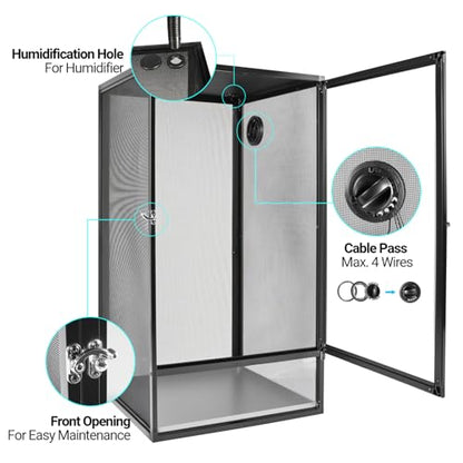 REPTI ZOO 16" x 16" x 30" Reptile Tank, Deluxe Foldable Screen Cage, 34 Gallon Vertical Terrarium with Fogger & Cable Pass, Tall Enclosure for Chameleon, Tree Frog, Crested Gecko, Arboreal Reptiles - size: 16" X 16" X 30"