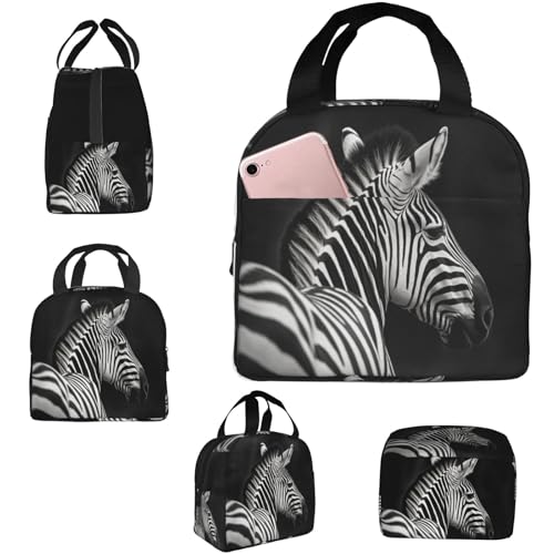 Insulated Lunch Bag Black & White Zebra Lunch Box for Women Men Reusable Leakproof Lunch Cooler Bag for Office Picnic - color: Black/White Zebra