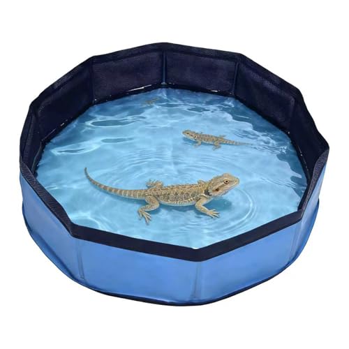 Eooqi Foldable Bearded Dragon Bath Tub, Blue 19 x 3.5 in Reptile Pool | Collapsible Non-Slip Reptile Water Tub for Lizards, Hedgehogs & Small Pets, Reinforced Bottom for Stability & Grooming - color: Blue
