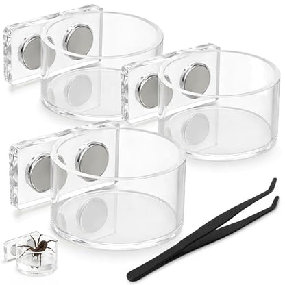 3 Pack Jumping Spider Feeding Dish – Acrylic Magnetic Water Bowl with Feeding Tong | Leak-Proof Tarantula Food Dish Small Reptile Water Dish | Jumping Spider Enclosure Accessories - color: 3 pcs