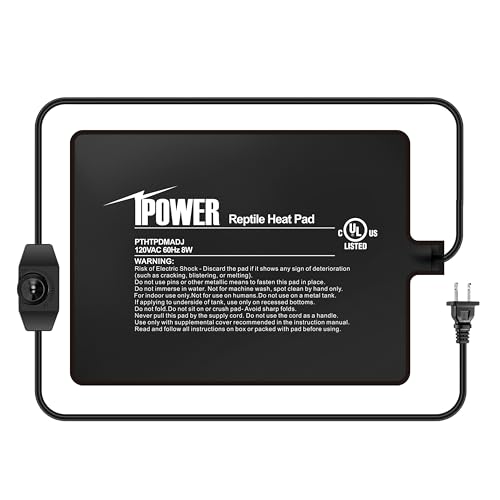 iPower 6x8 Inch Reptile Heating Pad, Under Tank Heater Warmer Heat Mat with Temperature Adjustable Controller Knob for Turtles, Lizards, Snakes - color: Black/Heat Pad With Adjust Knob, size: 6" x 8"