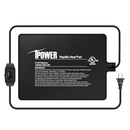 iPower 6x8 Inch Reptile Heating Pad, Under Tank Heater Warmer Heat Mat with Temperature Adjustable Controller Knob for Turtles, Lizards, Snakes - color: Black/Heat Pad With Adjust Knob, size: 6" x 8"