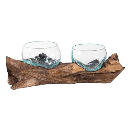 Cape Craftsmen Set of 2 Terrariums | Hand-Blown Blue Tinted Bubble Glass On Natural Teak Driftwood Terrarium | Home Décor Indoor Planter with Stand | Pot for Succulent and Plants - size: Set of 2 (With Stand)