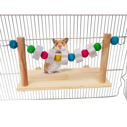 Hamster Wood Ledge Platform with Lava Stone Chew Block, Cage Rest Shelf Climbing Toy for Dwarf Hamsters, Sugar Gliders, Parakeets | Wooden Climb Rest Shelf,Teeth Grinding Toys for Rat Sugar Gliders,Nail Trimming Bird Perch Stand - style: Style A