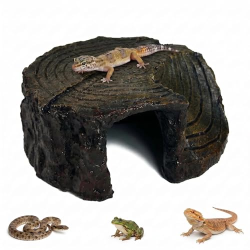 Reptile Bark Hide Cave, Resin Simulation Cork Bark Hideout, Bark Terrarium Decor, Hollow Shelter Habitat Ornament for Lizard, Gecko, Snake, Frog - color: wood-2