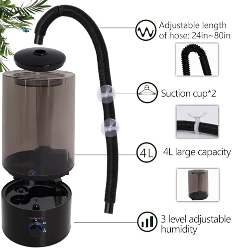 4L Reptile Humidifier Fogger with Extended Hose - Adjustable & Quiet Fogger | Mister for Chameleon, Bearded Dragon, Amphibians - Large Capacity(Black) - color: Black