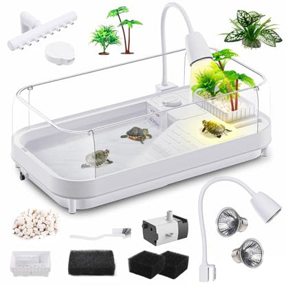 Moonorange Large Turtle Tank Kit, Turtle Tank Starter Kit with Multi-Function Areas - color: White (Large Kit)